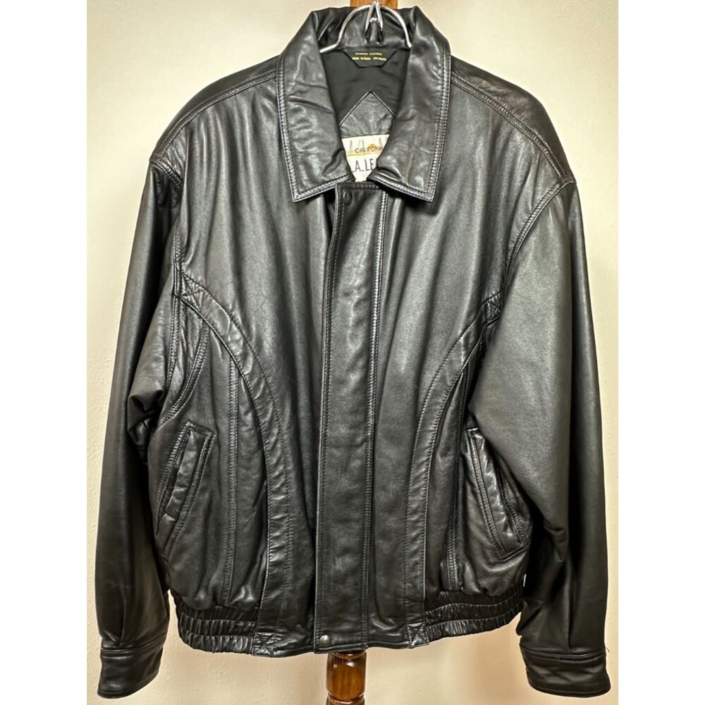L.A. LEATHER CALIFORNIA Bomber Jacket Men's Black Full Zip L Vintage Y2K Flight